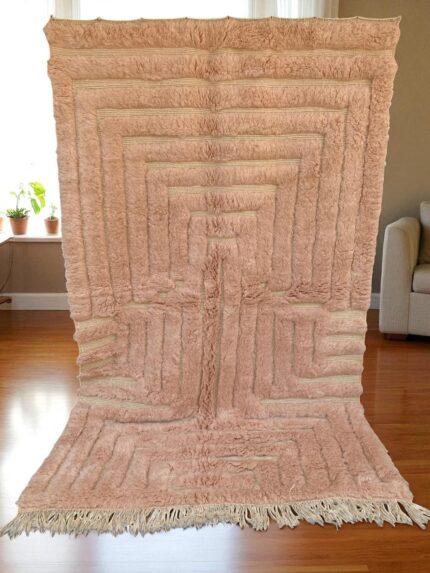 Blush Pink Mrirt Moroccan Wool Rug - Hand-Knotted Geometric Berber Carpet - 272x167 cm