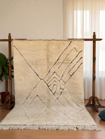 Mrirt Moroccan Rug - Hand-Knotted Wool - 310x215 cm - Abstract Black & Cream Design