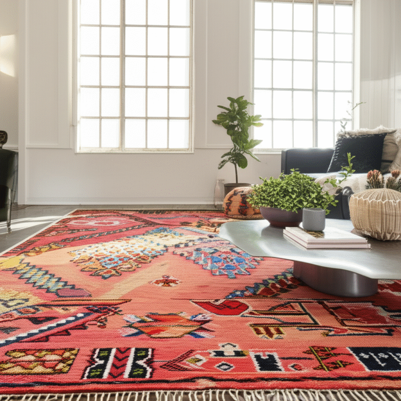 Generate a high-quality, relevant image prompt for an article about: Moroccan Rugs: Effortless Style
