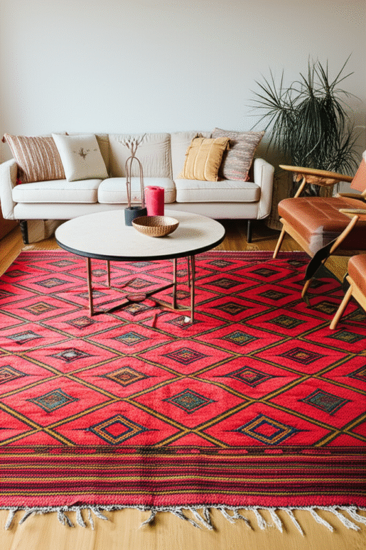 Generate a high-quality, relevant image prompt for an article about: Moroccan Rugs: Best Sizes for E