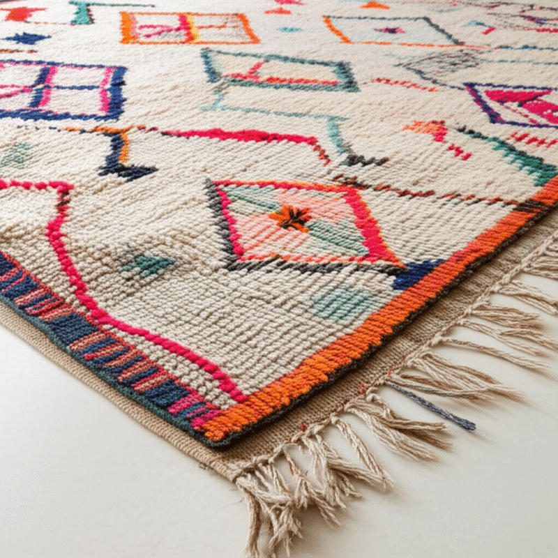 Generate a high-quality, relevant image prompt for an article about: Moroccan Rugs: Best Handmade Be