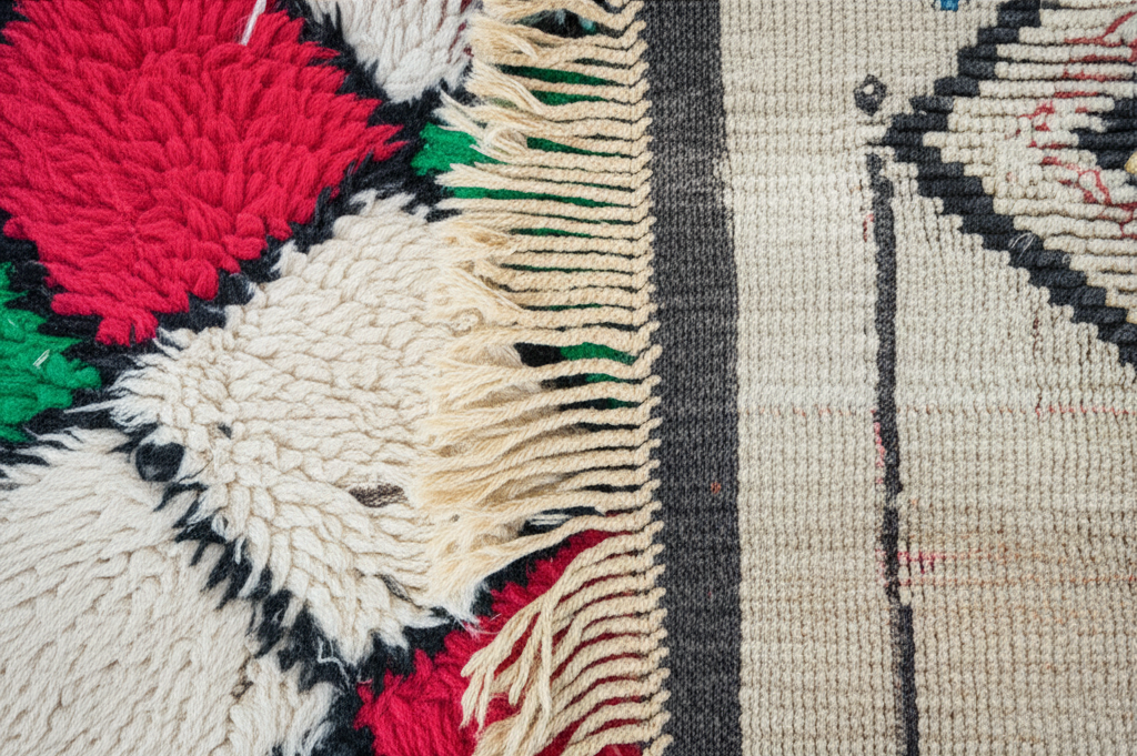 Generate a high-quality, relevant image prompt for an article about: Moroccan Rugs: Spotting Fake vs