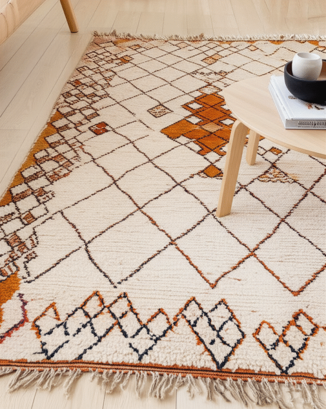 Generate a high-quality, relevant image prompt for an article about: Moroccan Rugs: Find Best Size [