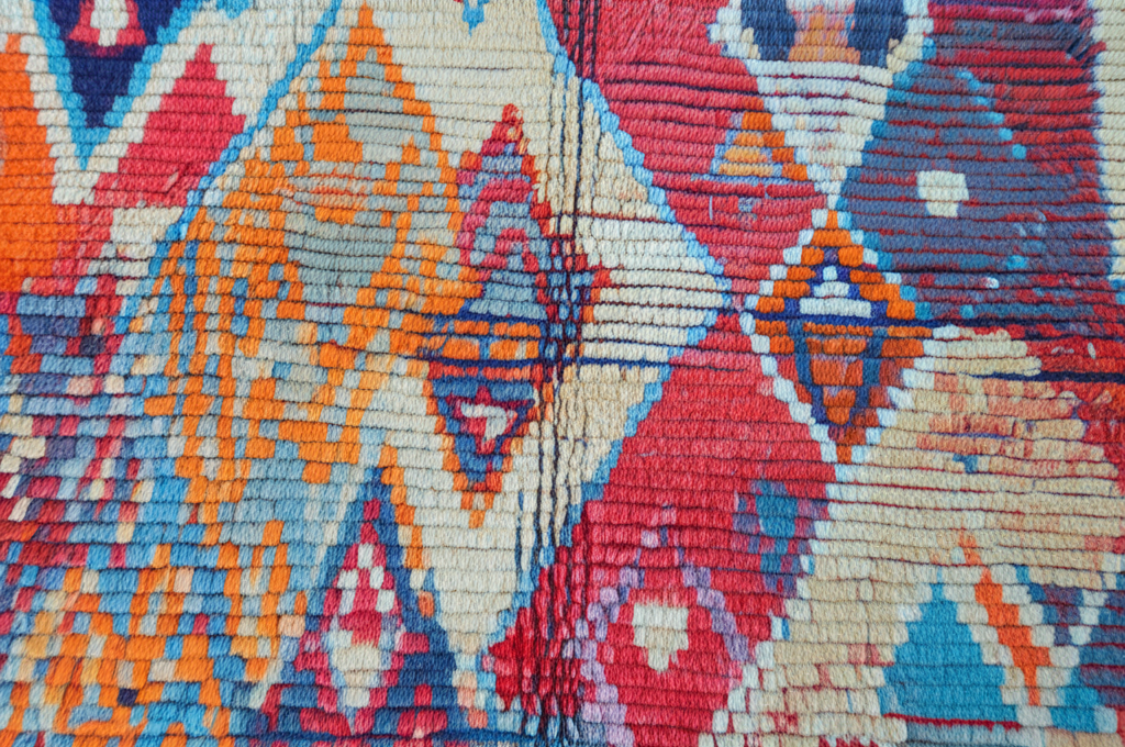 Generate a high-quality, relevant image prompt for an article about: Moroccan Rugs: Spot Real Handma