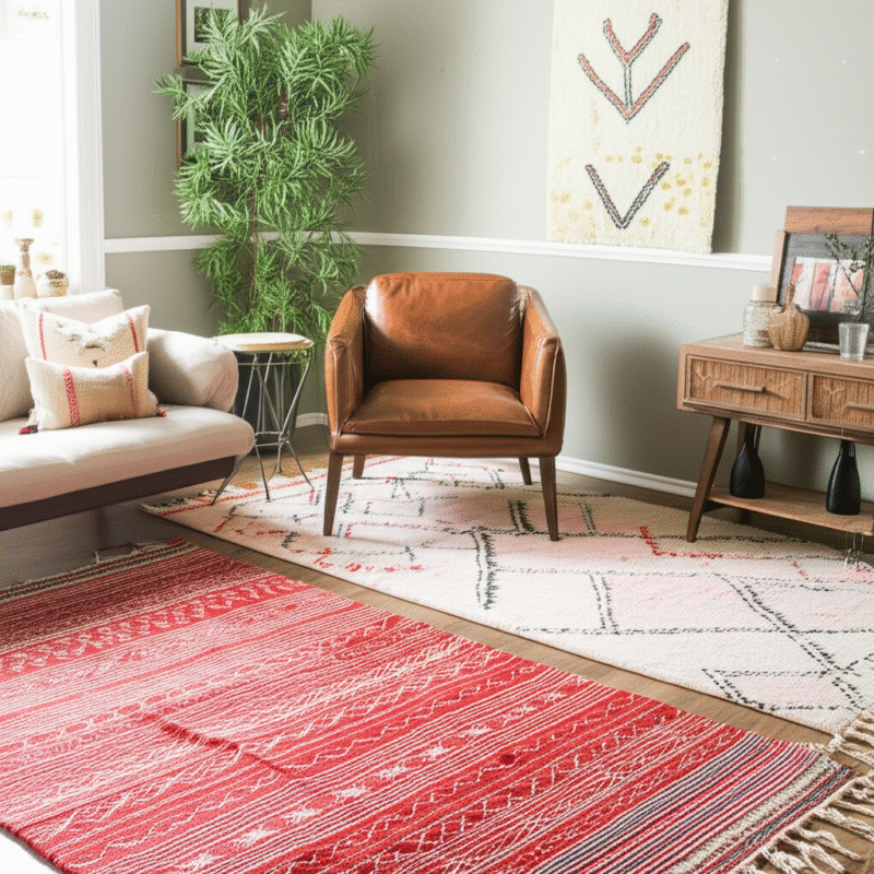 Generate a high-quality, relevant image prompt for an article about: Moroccan Rugs: Best Size Guide