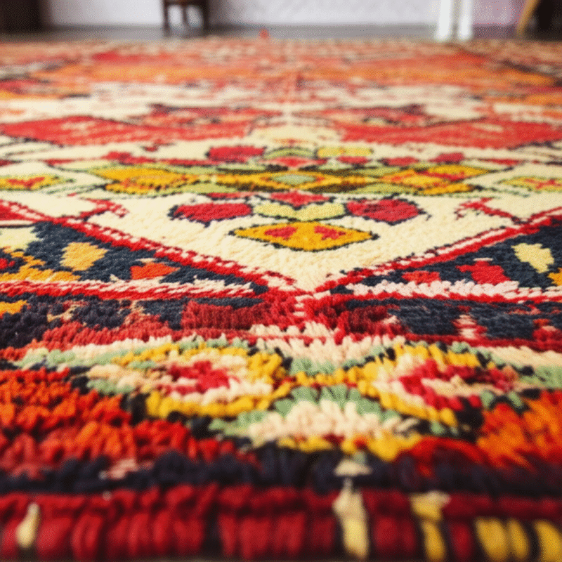 Generate a high-quality, relevant image prompt for an article about: Moroccan Rugs: Stunning Handmad