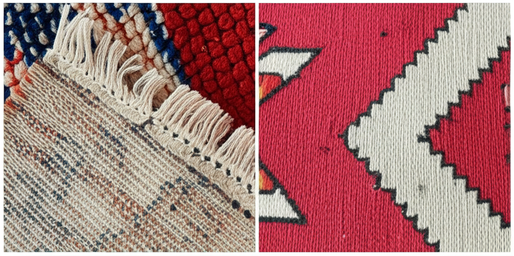 Generate a high-quality, relevant image prompt for an article about: Moroccan Rugs: Spotting Fakes –